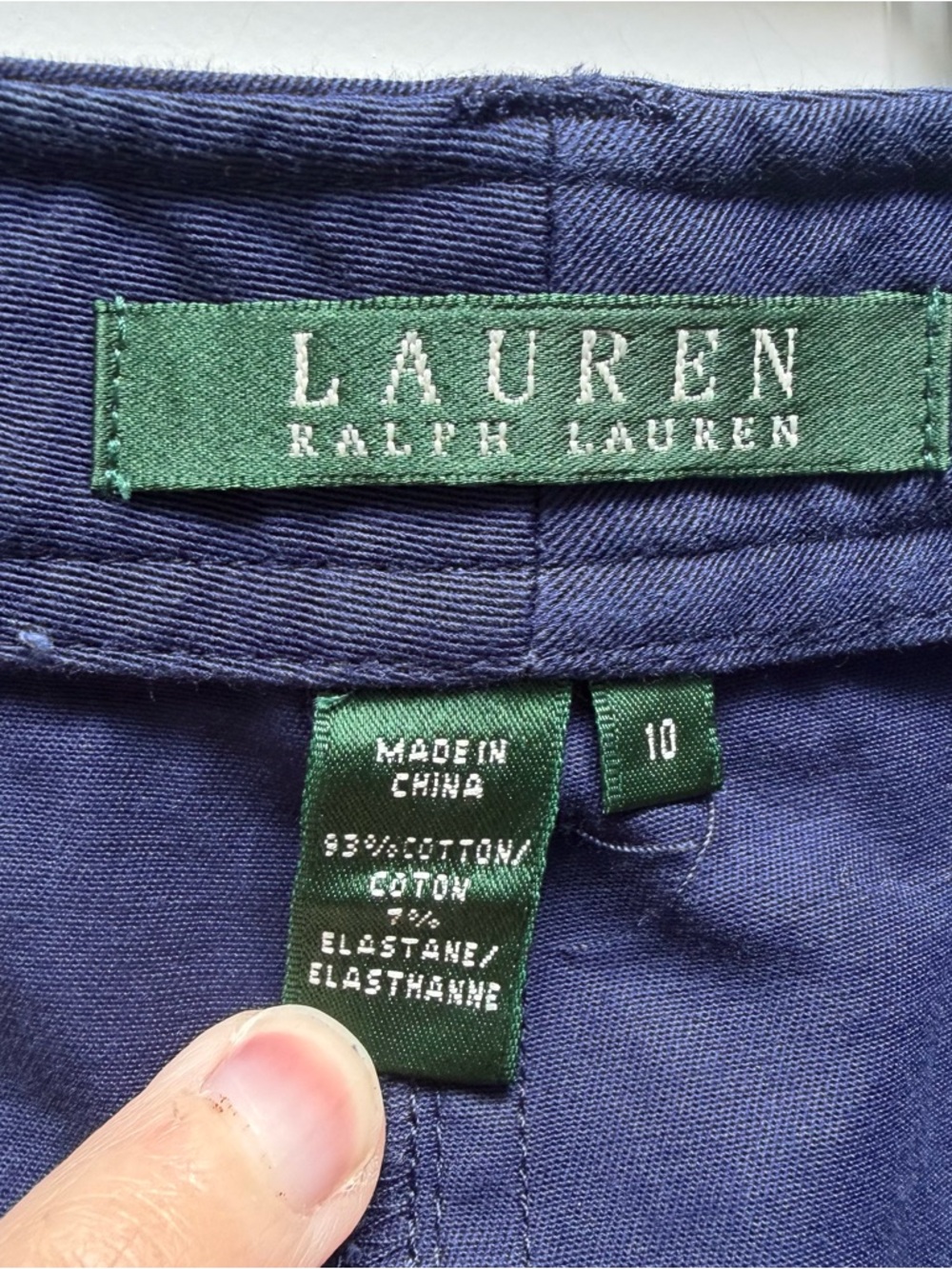 LAUREN RALPH LAUREN KNEE LENGTH PENCIL SKIRT NAVY 10 COTTON SNAP ZIP CLOSURE - Picture 5 of 10